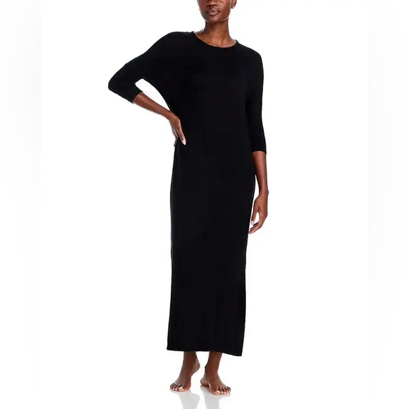 Natori Ulla Brushed Knit Black Lounger Maxi Dress Quiet Luxury Minimalist Size M
